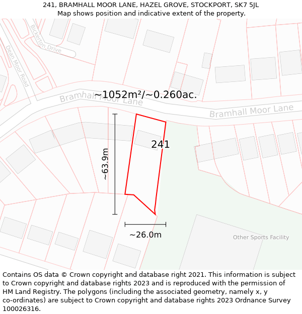 241, BRAMHALL MOOR LANE, HAZEL GROVE, STOCKPORT, SK7 5JL: Plot and title map