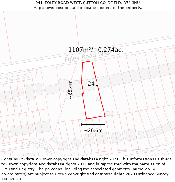 241, FOLEY ROAD WEST, SUTTON COLDFIELD, B74 3NU: Plot and title map