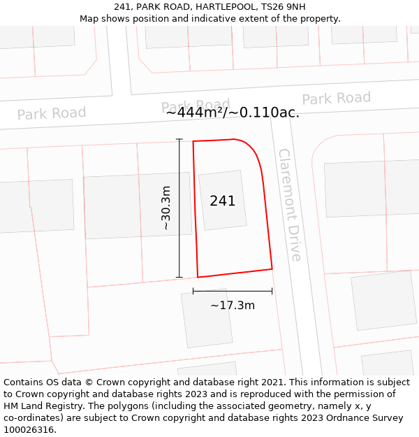 241, PARK ROAD, HARTLEPOOL, TS26 9NH: Plot and title map