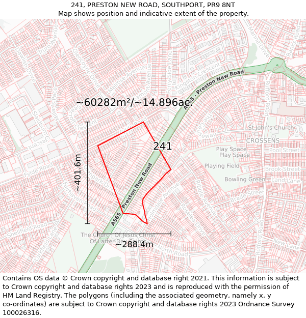 241, PRESTON NEW ROAD, SOUTHPORT, PR9 8NT: Plot and title map