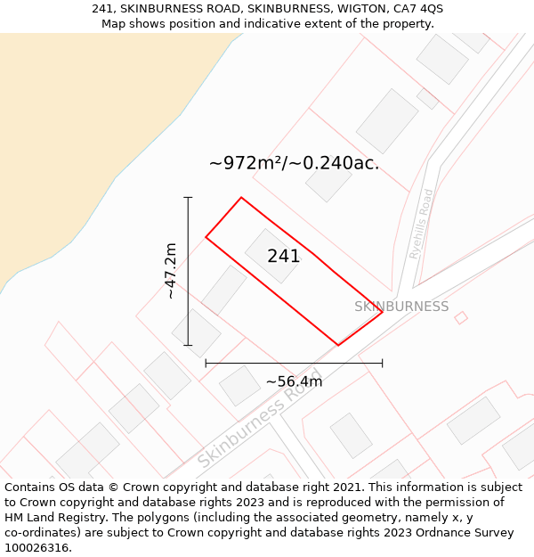 241, SKINBURNESS ROAD, SKINBURNESS, WIGTON, CA7 4QS: Plot and title map