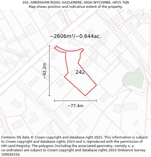242, AMERSHAM ROAD, HAZLEMERE, HIGH WYCOMBE, HP15 7QN: Plot and title map