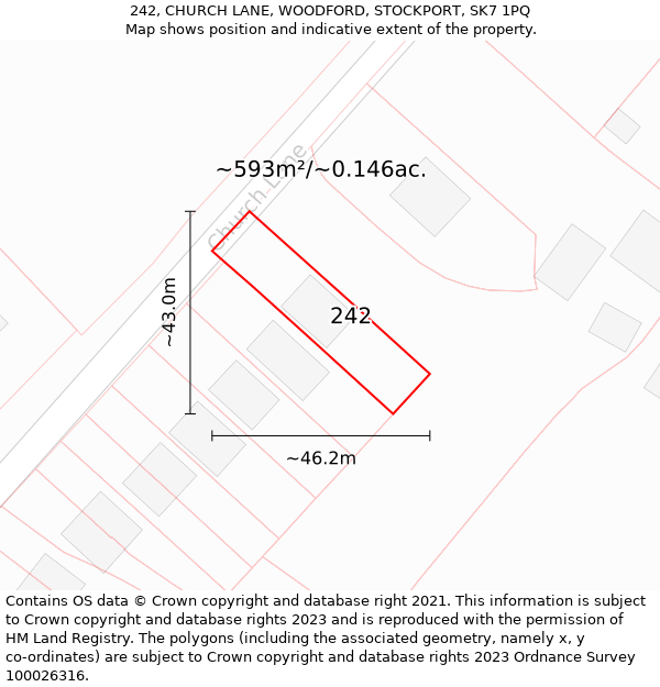 242, CHURCH LANE, WOODFORD, STOCKPORT, SK7 1PQ: Plot and title map