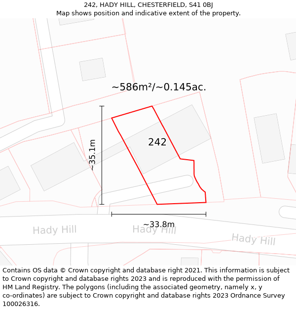 242, HADY HILL, CHESTERFIELD, S41 0BJ: Plot and title map