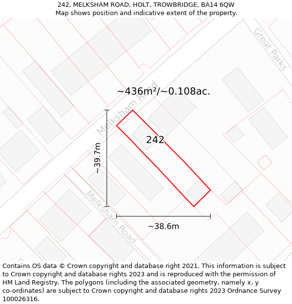 242, MELKSHAM ROAD, HOLT, TROWBRIDGE, BA14 6QW: Plot and title map