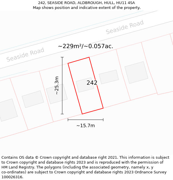 242, SEASIDE ROAD, ALDBROUGH, HULL, HU11 4SA: Plot and title map