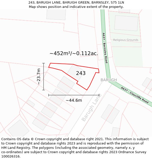 243, BARUGH LANE, BARUGH GREEN, BARNSLEY, S75 1LN: Plot and title map