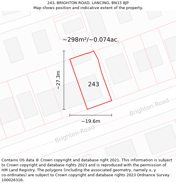 243, BRIGHTON ROAD, LANCING, BN15 8JP: Plot and title map