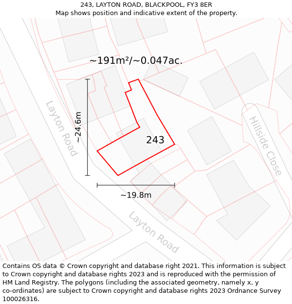 243, LAYTON ROAD, BLACKPOOL, FY3 8ER: Plot and title map
