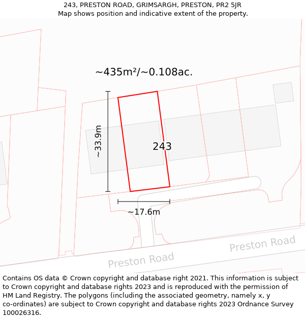 243, PRESTON ROAD, GRIMSARGH, PRESTON, PR2 5JR: Plot and title map