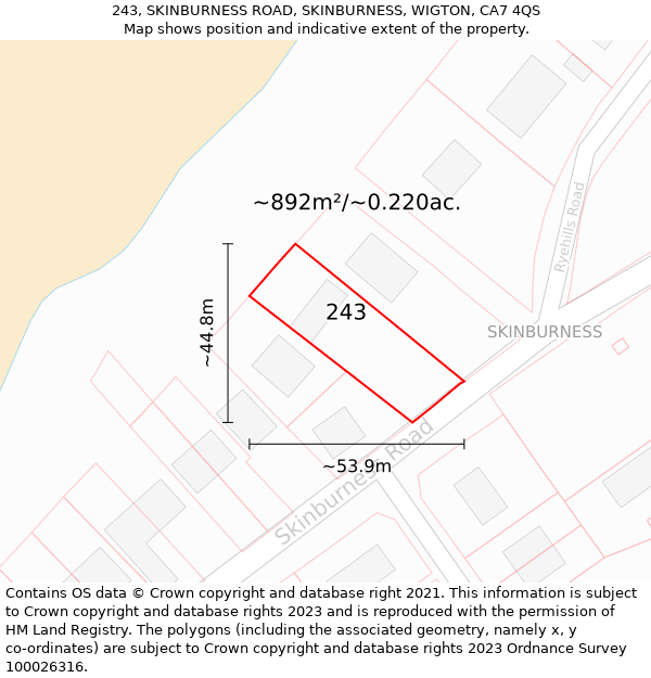 243, SKINBURNESS ROAD, SKINBURNESS, WIGTON, CA7 4QS: Plot and title map