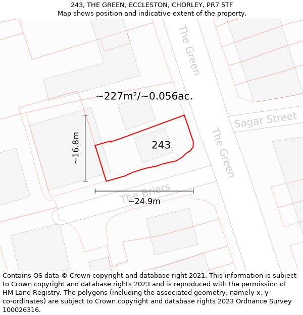 243, THE GREEN, ECCLESTON, CHORLEY, PR7 5TF: Plot and title map