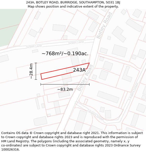 243A, BOTLEY ROAD, BURRIDGE, SOUTHAMPTON, SO31 1BJ: Plot and title map