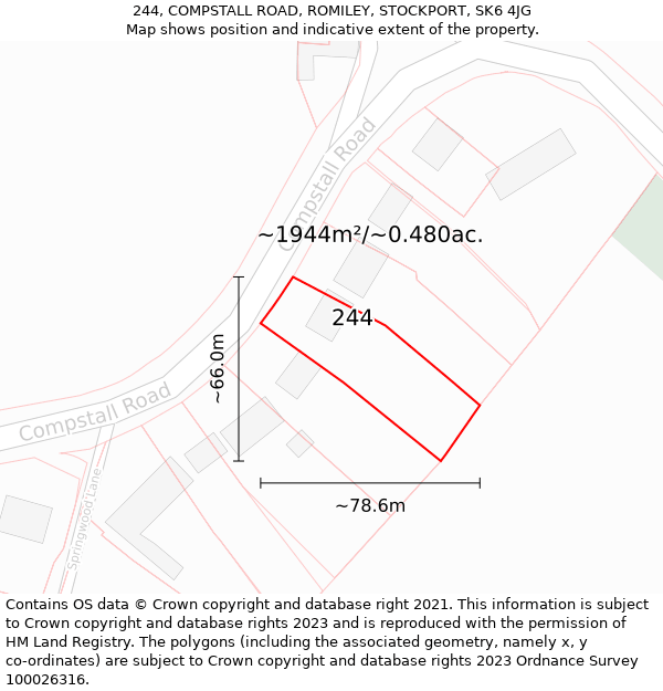 244, COMPSTALL ROAD, ROMILEY, STOCKPORT, SK6 4JG: Plot and title map