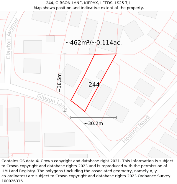 244, GIBSON LANE, KIPPAX, LEEDS, LS25 7JL: Plot and title map