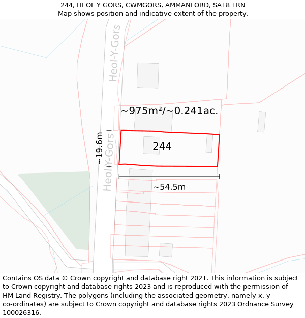 244, HEOL Y GORS, CWMGORS, AMMANFORD, SA18 1RN: Plot and title map