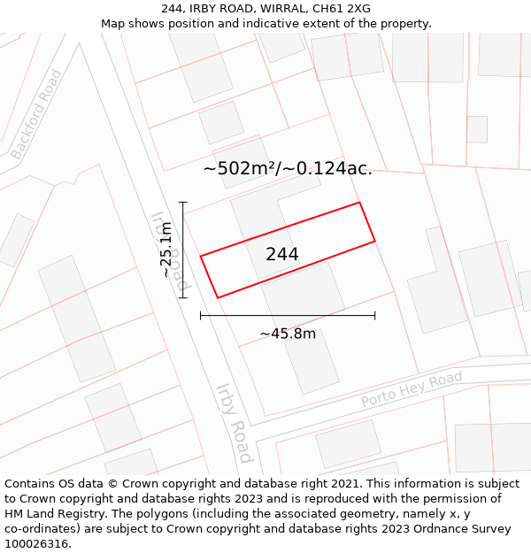 244, IRBY ROAD, WIRRAL, CH61 2XG: Plot and title map