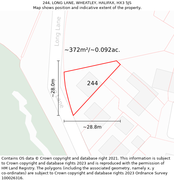 244, LONG LANE, WHEATLEY, HALIFAX, HX3 5JS: Plot and title map