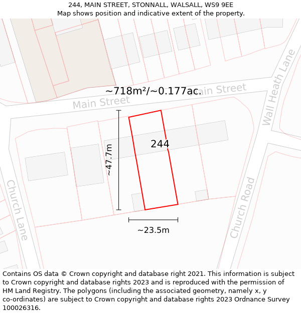 244, MAIN STREET, STONNALL, WALSALL, WS9 9EE: Plot and title map