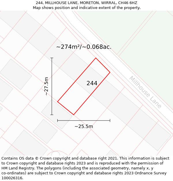 244, MILLHOUSE LANE, MORETON, WIRRAL, CH46 6HZ: Plot and title map