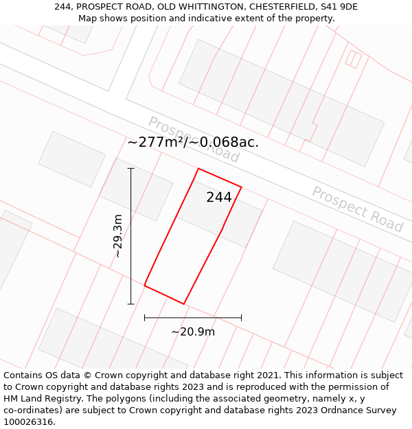 244, PROSPECT ROAD, OLD WHITTINGTON, CHESTERFIELD, S41 9DE: Plot and title map
