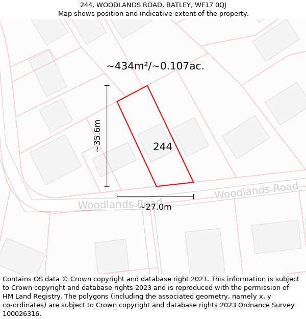 244, WOODLANDS ROAD, BATLEY, WF17 0QJ: Plot and title map