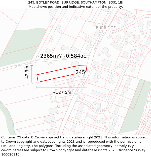 245, BOTLEY ROAD, BURRIDGE, SOUTHAMPTON, SO31 1BJ: Plot and title map