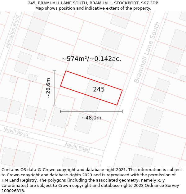 245, BRAMHALL LANE SOUTH, BRAMHALL, STOCKPORT, SK7 3DP: Plot and title map