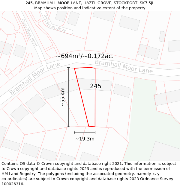 245, BRAMHALL MOOR LANE, HAZEL GROVE, STOCKPORT, SK7 5JL: Plot and title map