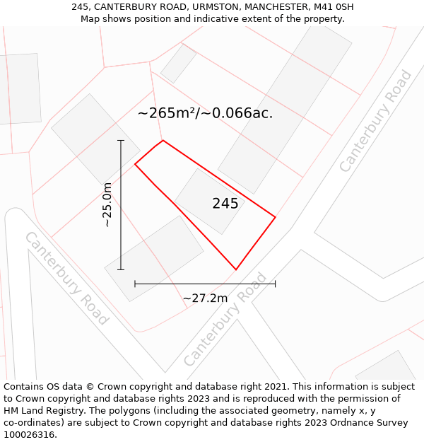 245, CANTERBURY ROAD, URMSTON, MANCHESTER, M41 0SH: Plot and title map