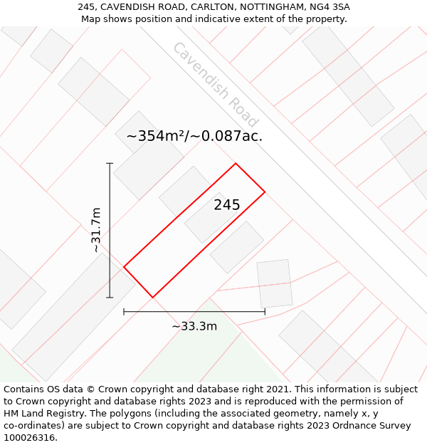 245, CAVENDISH ROAD, CARLTON, NOTTINGHAM, NG4 3SA: Plot and title map