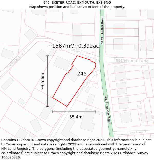 245, EXETER ROAD, EXMOUTH, EX8 3NG: Plot and title map