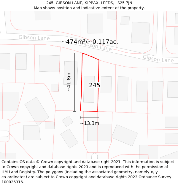 245, GIBSON LANE, KIPPAX, LEEDS, LS25 7JN: Plot and title map