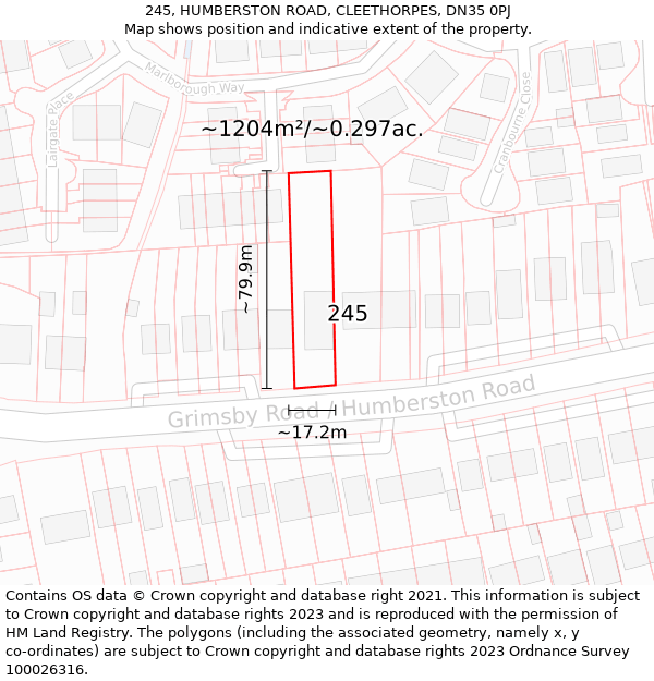 245, HUMBERSTON ROAD, CLEETHORPES, DN35 0PJ: Plot and title map