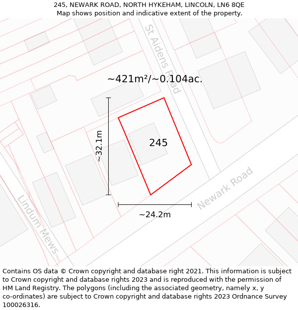 245, NEWARK ROAD, NORTH HYKEHAM, LINCOLN, LN6 8QE: Plot and title map