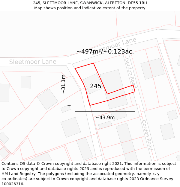 245, SLEETMOOR LANE, SWANWICK, ALFRETON, DE55 1RH: Plot and title map