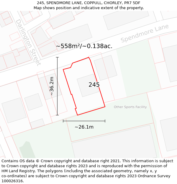 245, SPENDMORE LANE, COPPULL, CHORLEY, PR7 5DF: Plot and title map