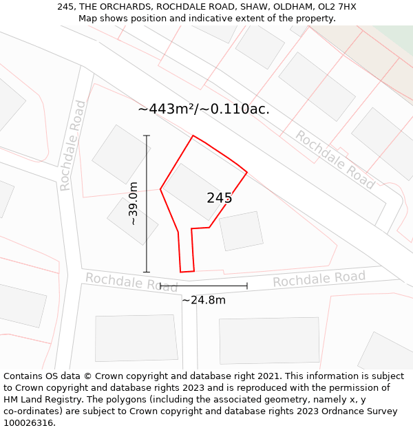 245, THE ORCHARDS, ROCHDALE ROAD, SHAW, OLDHAM, OL2 7HX: Plot and title map