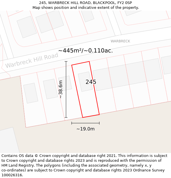 245, WARBRECK HILL ROAD, BLACKPOOL, FY2 0SP: Plot and title map