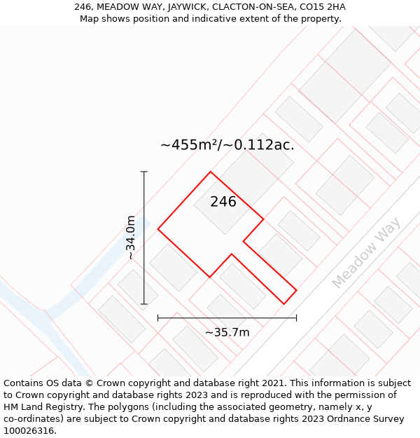 246, MEADOW WAY, JAYWICK, CLACTON-ON-SEA, CO15 2HA: Plot and title map