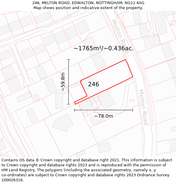 246, MELTON ROAD, EDWALTON, NOTTINGHAM, NG12 4AG: Plot and title map