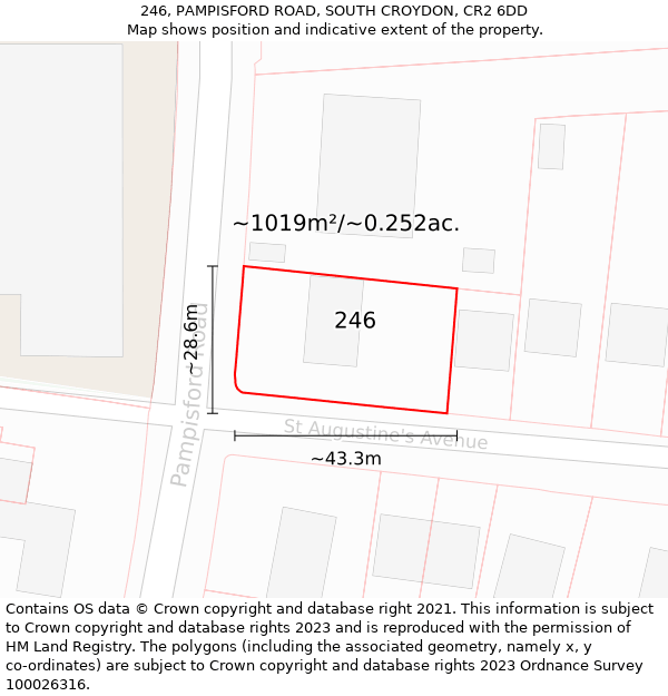 246, PAMPISFORD ROAD, SOUTH CROYDON, CR2 6DD: Plot and title map