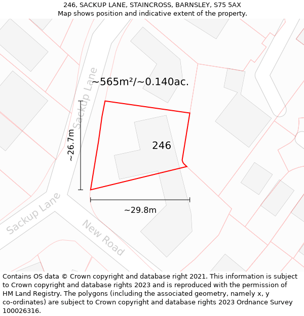 246, SACKUP LANE, STAINCROSS, BARNSLEY, S75 5AX: Plot and title map