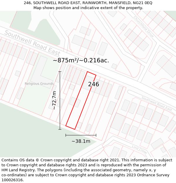 246, SOUTHWELL ROAD EAST, RAINWORTH, MANSFIELD, NG21 0EQ: Plot and title map