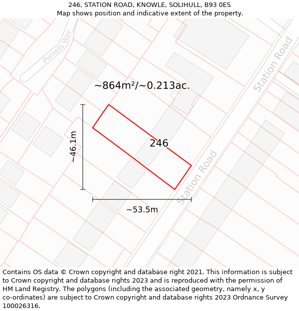 246, STATION ROAD, KNOWLE, SOLIHULL, B93 0ES: Plot and title map