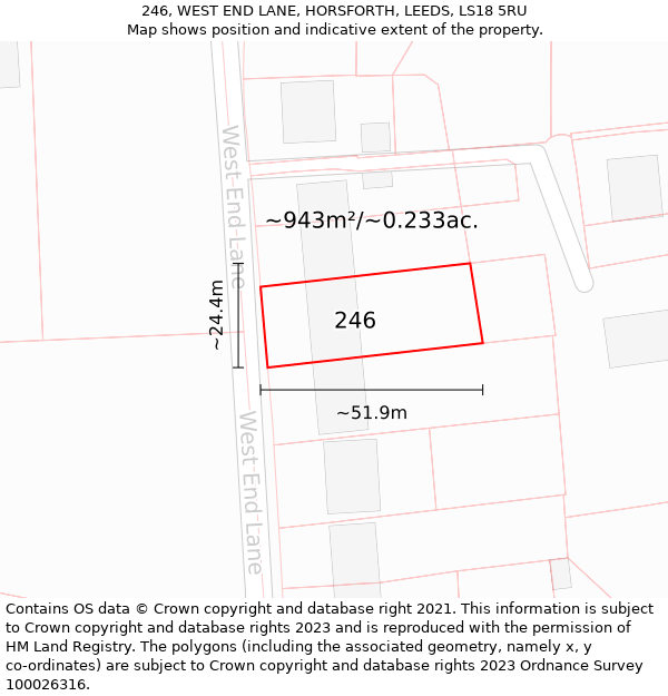 246, WEST END LANE, HORSFORTH, LEEDS, LS18 5RU: Plot and title map