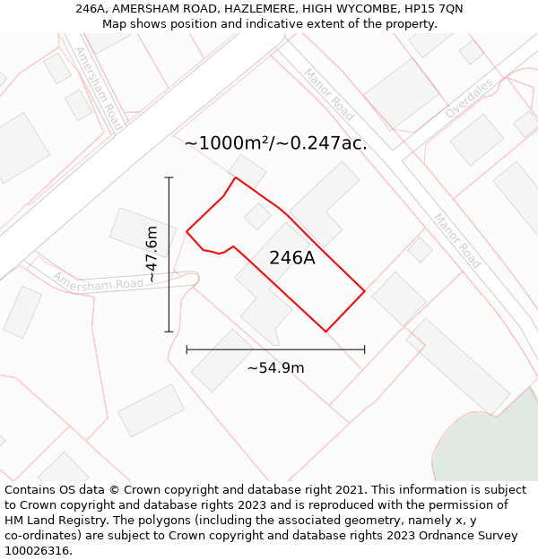 246A, AMERSHAM ROAD, HAZLEMERE, HIGH WYCOMBE, HP15 7QN: Plot and title map