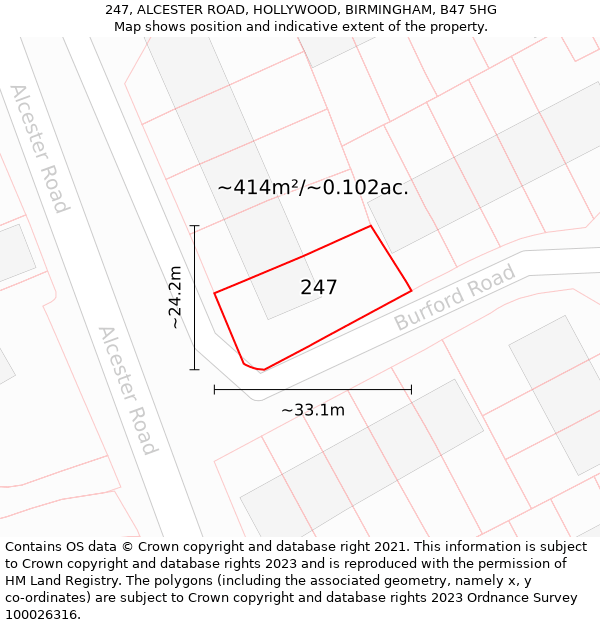 247, ALCESTER ROAD, HOLLYWOOD, BIRMINGHAM, B47 5HG: Plot and title map