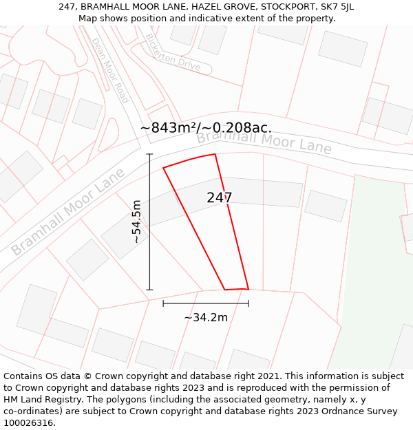 247, BRAMHALL MOOR LANE, HAZEL GROVE, STOCKPORT, SK7 5JL: Plot and title map