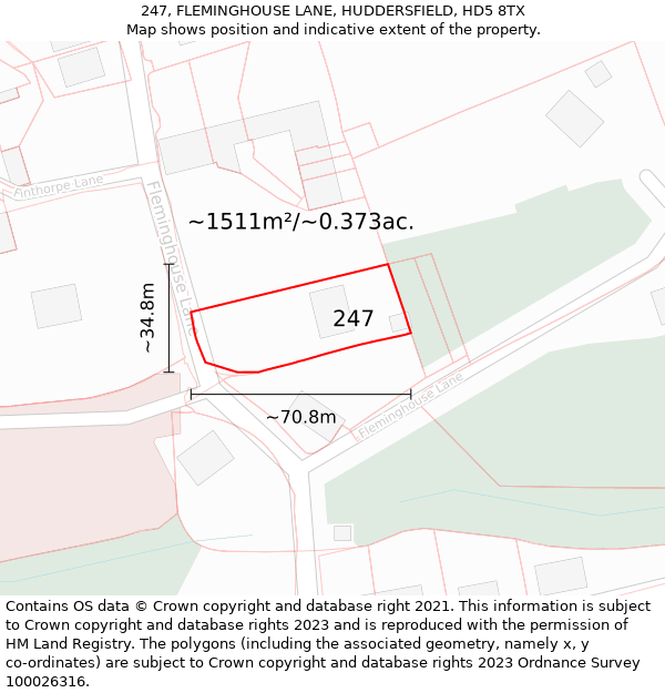 247, FLEMINGHOUSE LANE, HUDDERSFIELD, HD5 8TX: Plot and title map